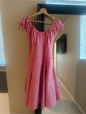 Red Gingham Off-Shoulder Casual Women’s Dress